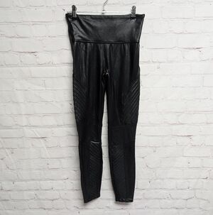 SPANX Faux Black Leather Moto Leggings 922 NWOT